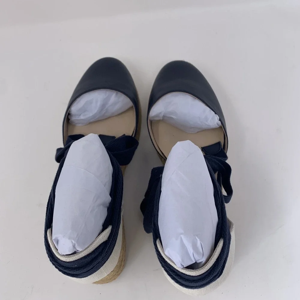 Jack Rogers Sandals Women 7M Midnight Navy Leather Palmer Espadrille Wedge S0655